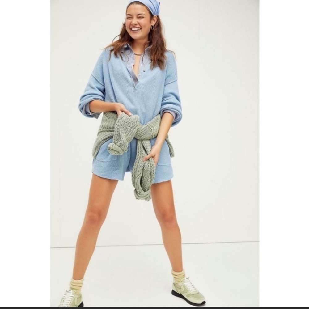 FREE PEOPLE Cutest picnic sweater romper in power blue